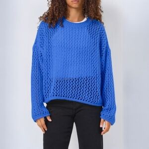 Noisy May Judey Open Stitch Pullover Sweater Lapis Blue Size Large NWT